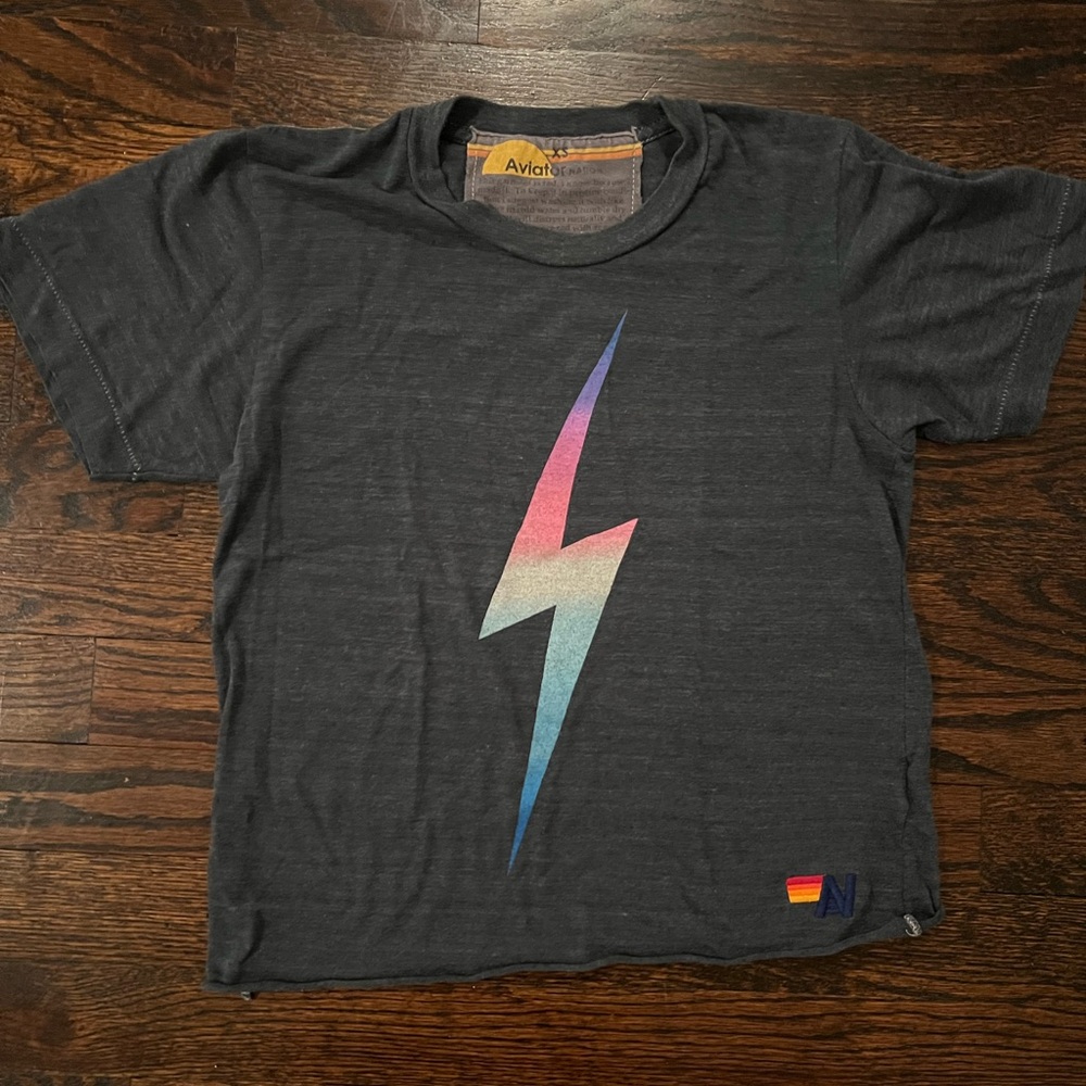 Aviator Nation Charcoal T-Shirt with Lightning Bolt